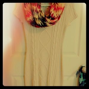 Knit bodycon dress and multicolored scarf