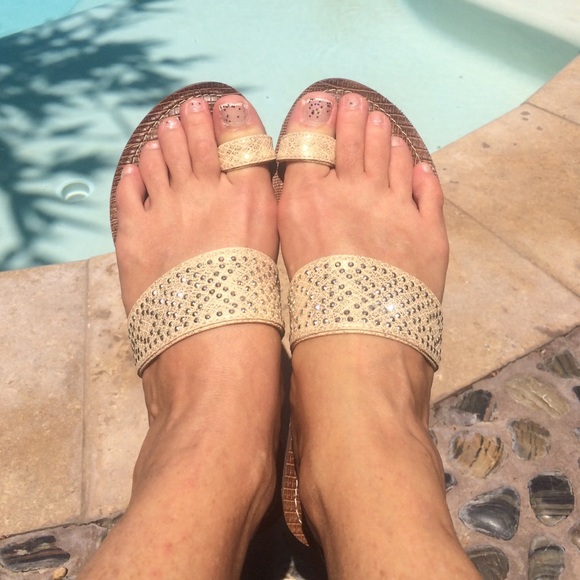 Carlos Santana Shoes - 🚫BUNDLED🚫matte gold slides w/ silvery studs