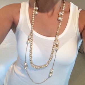 2 long gold and pearl necklaces
