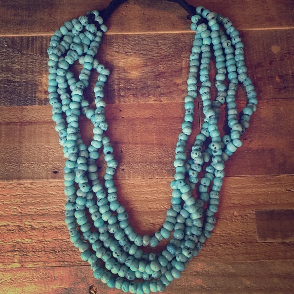 Boho beaded necklace with turquoise colored beads