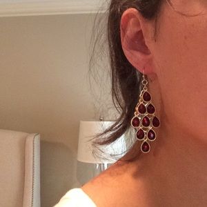 Gold chandelier earrings w dark red stones
