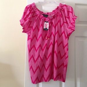 Pink/white peasant top.