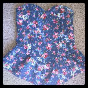 Brand NEW! Strapless peplum flowered top
