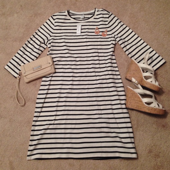 Navy and cream striped dress