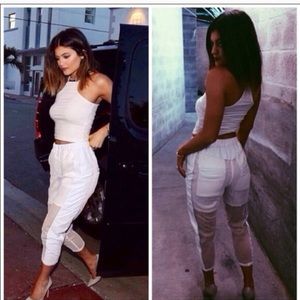 Kylie Jenner white halter crop top