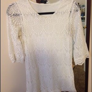 White lace long sleeve shift dress