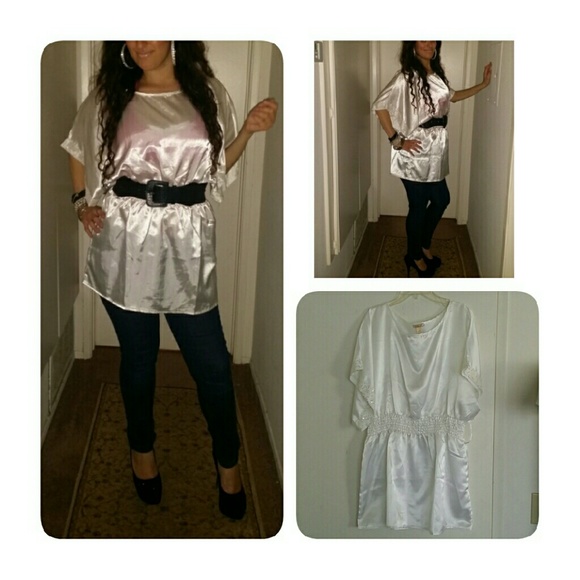 Voice Tops - SOLDOversized comfy silky white dress top sz L