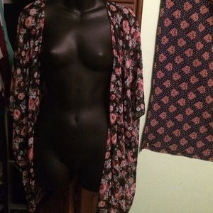 Black flower see through kimono