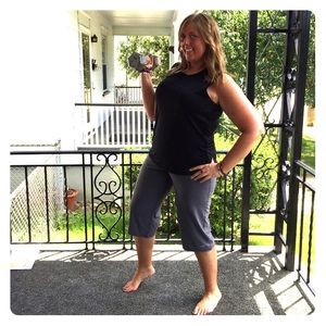 Looser fitting grey workout capris