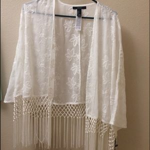 Floral fringe kimono