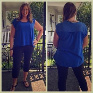 Blue cap sleeve high low top