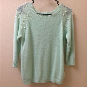 Mint green pearl knit top