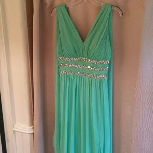 Mint green long prom dress