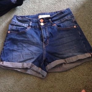 High waisted denim shorts.