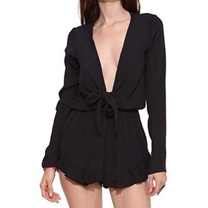 V-neck long sleeve romper