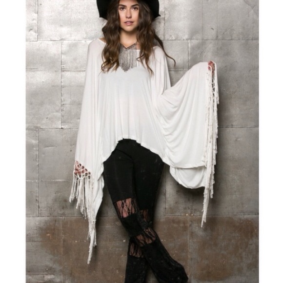 LOWEST PRICE "Artemis" Fringed Poncho Top - Picture 3 of 4