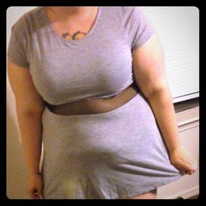 Skater style grey and mesh dress