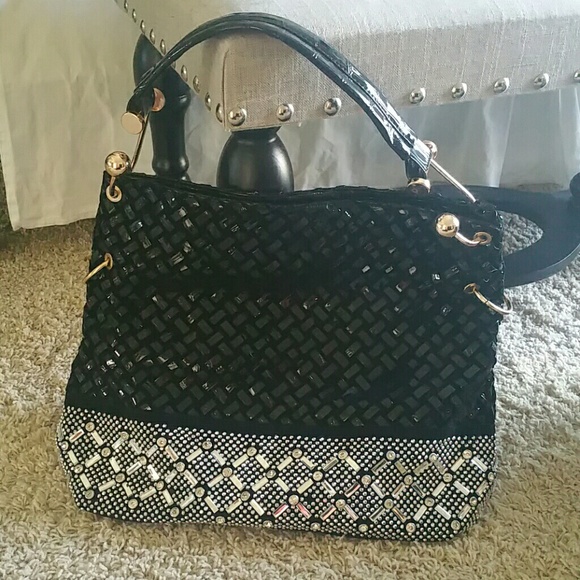 Black jeweled handbag