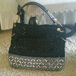 Black jeweled handbag
