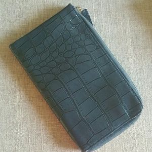 Navy faux croc clutch