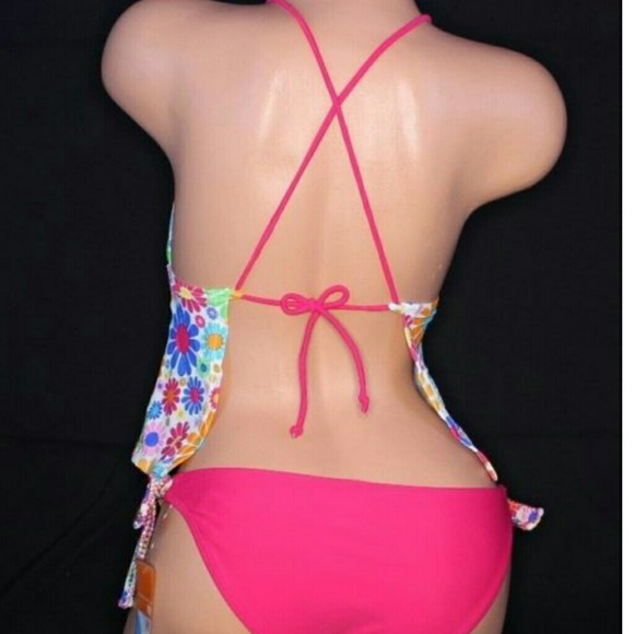 TANKINI BIKINI SET 7/8 SMALL WHITE PINK W/FLOWER - Picture 3 of 3