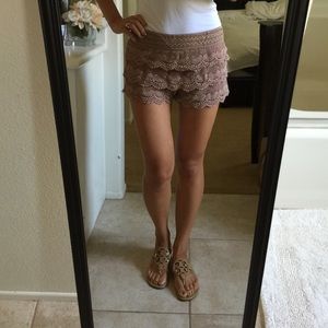 Crochet / lace taupe shorts