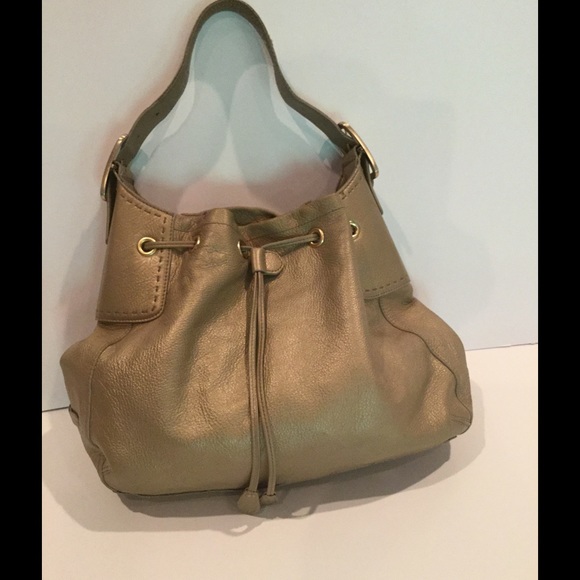 Cole Haan Drawstring Leather Gold Metallic Tote