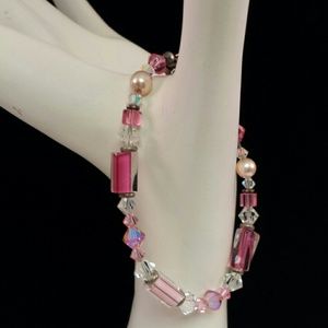 Swarovski crystal, glass bead sterling bracelet
