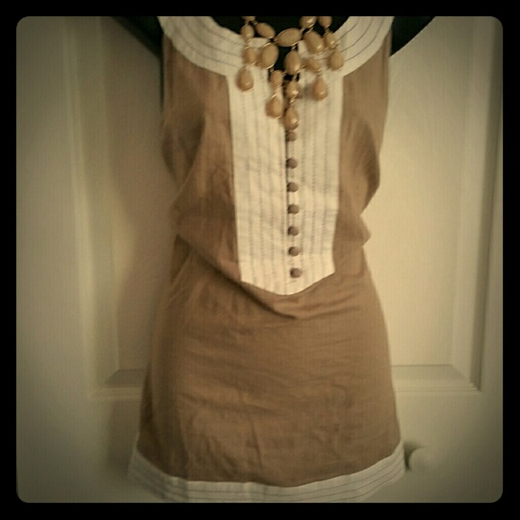 Tan and white blouse by Katherine