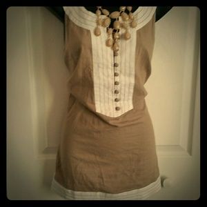 Tan and white blouse by Katherine