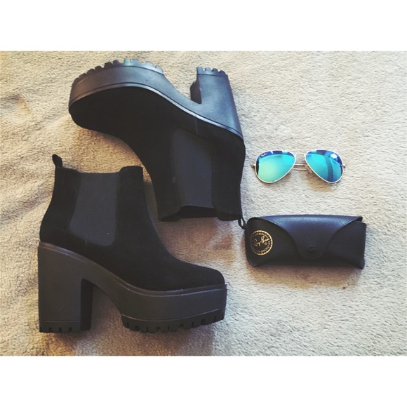 American Apparel Shoes - Black suede chunky heel platform boots