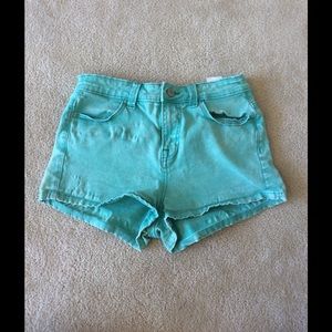 High-Waisted Turquoise Denim Shorts