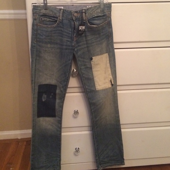 Women's denim patched jeans