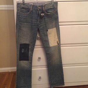 Women's denim patched jeans