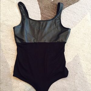 Faux leather / Cotton body suit