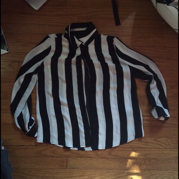 Black and white striped button up shirt