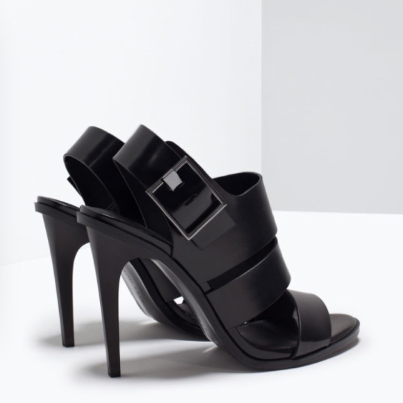 Zara Black Triple Strap Heels