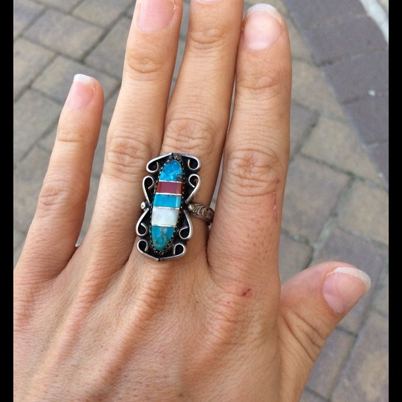 SOLD Vintage sterling silver turquoise MOP coral - Picture 3 of 3