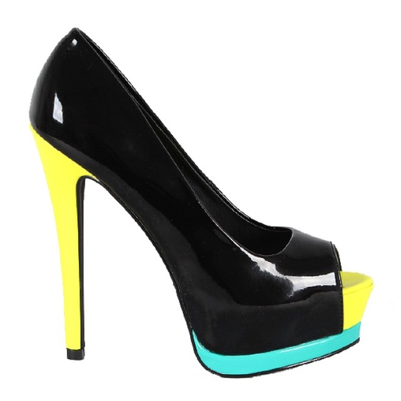 Qupid Peep Toe Heel with neon accents