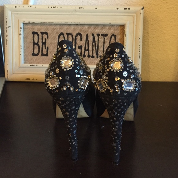 Nine West black bejeweled heels