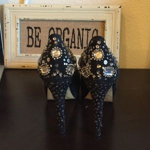 Nine West black bejeweled heels