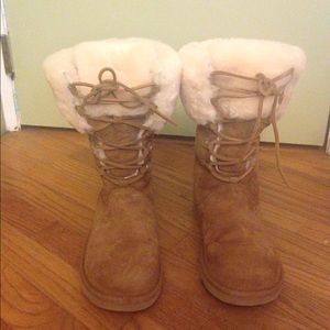 Fuzzy tie up Ugg boot