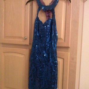 Jrs royal blue sequin short prom dress