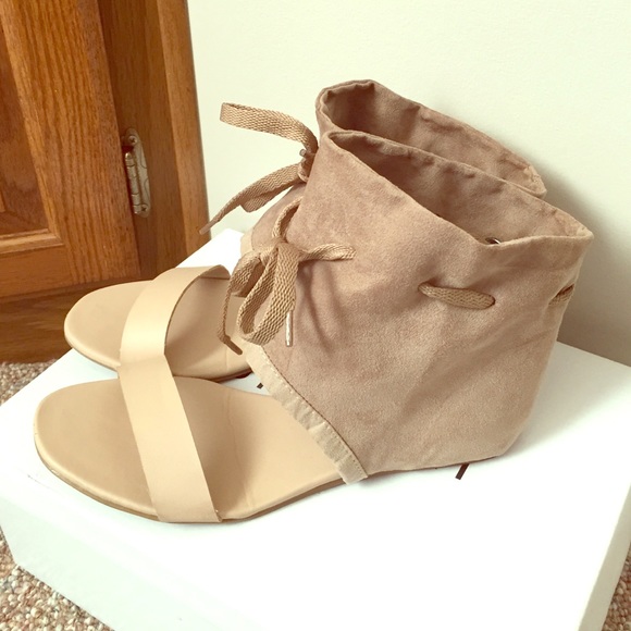 Taupe/Nude/Beige bootie hidden small wedge sandal