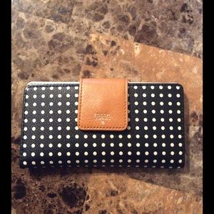 Fossil Blackq White Polka Dot Tab Wallet
