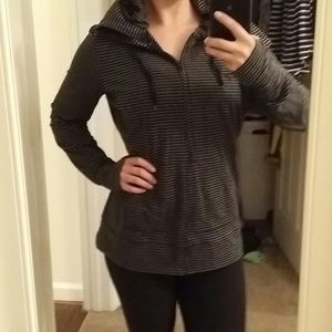 Grey and black striped zip-up gap hoodie