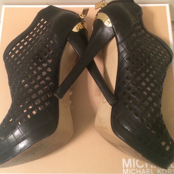 Black Leather Cutout Booties - Picture 3 of 4