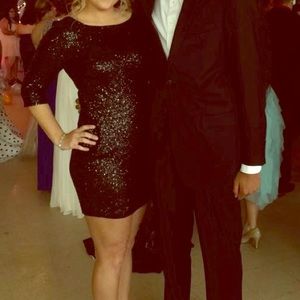 Black sequined prom dress & denim jacket bundle