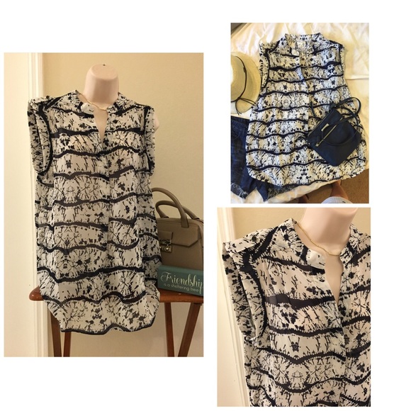 Tops - Indigo & white polyester sheer top