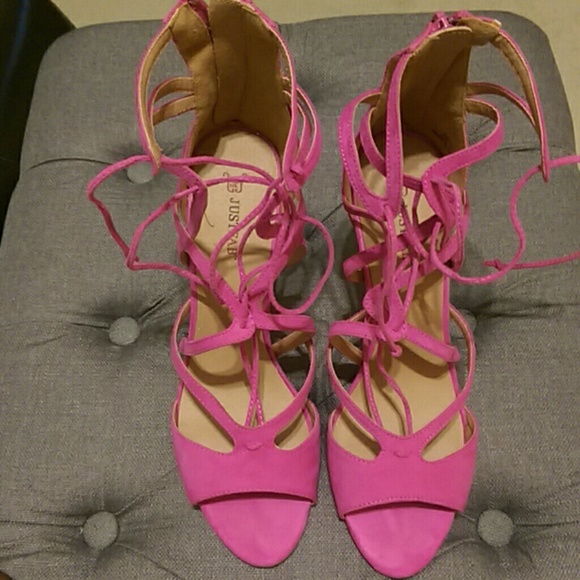 Pink strappy heels